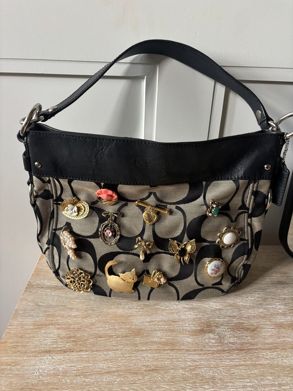 Black Coach Pinned Shoulder Bag